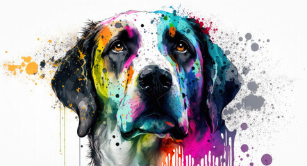 Aufkleber - illustration of watercolor dog, abstract watercolor background, generative ai.