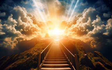 stairway to heaven,  bridge leading to heaven, to the ultimate goal, achieving success, meeting God, symbol of Christianity, generative ai