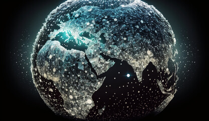 Wall Mural - planet in space, the earth in galaxy, digital technology concept by generative AI.