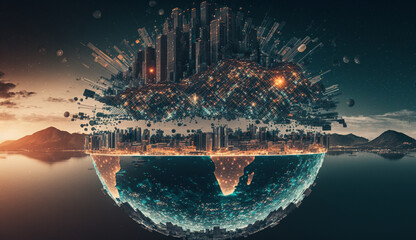 Wall Mural - Big data visualization and digital earth in future by generative AI.