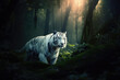 glowing white tiger in a fantasy forest, generative AI