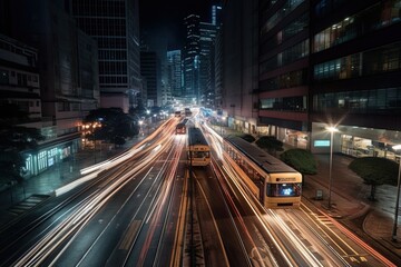 Sticker - lights trail in a futuristic downtown district of hong kong illustration generative ai