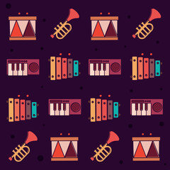 Canvas Print - Seamless pattern background with musical instruments Vector