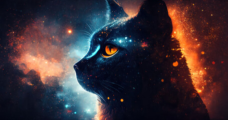 Poster - Cat in cosmic space. gnerative ai.