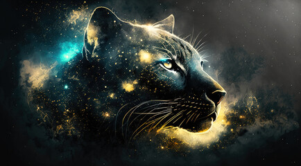 Wall Mural - Panther in fire cosmic space. gnerative ai.