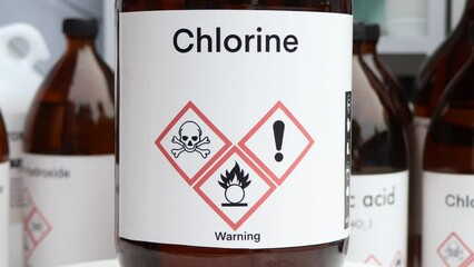 Sticker - chlorine, Hazardous chemicals and symbols on containers, chemical in industry or laboratory 