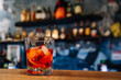 © pavel siamionov - Cocktail Negroni with gin, campari martini rosso and orange. negroni cocktail at the bar