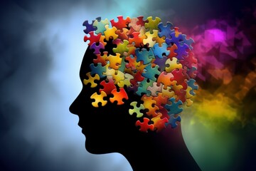 Colorful puzzle head. Generate Ai