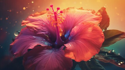  Glowing flower, water on flower, Soft focus. Generative AI