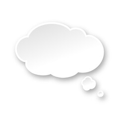White 3D paper speech bubble cloud. Simple minimal thought balloon infographic design element