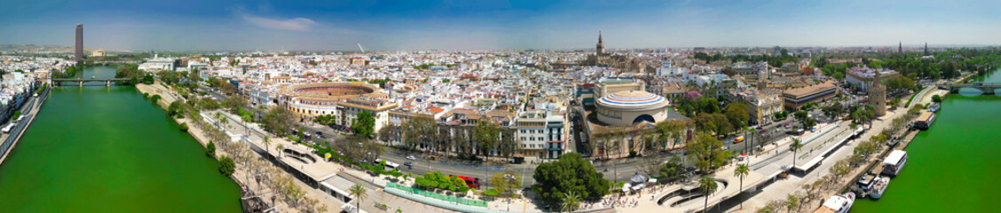 Sticker - Aerial view of Sevilla, Spain. City skyline along the river