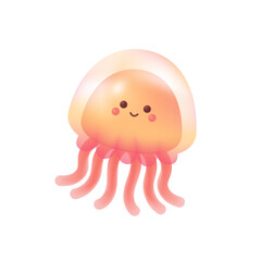 Wall Mural - Adorable jellyfish 3d vector illustration. Cute red marine creature swimming, smiling in cartoon style isolated on white background. Animal, nature, ocean concept