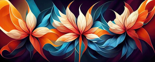 Wall Mural - Abstract stylized flowers as wallpaper background panorama (Generative AI)