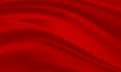 Red satin or silk fabric textile as background.Abstract vector background luxury red silk or satin texture.Red cloth or liquid wave or wavy folds of grunge silk. Red luxurious background. Vector EPS10