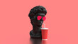 © Роман Мартинюк - 3d render bust of david drinking through a straw from a glass of paper pink background