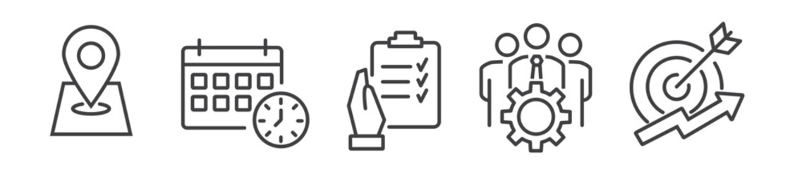 Action plan - thin line icon collection on white background - vector illustration