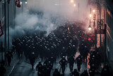 Fototapeta  - Ultras Hooligans Football Fans Mob masked and black dressed