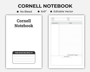 Cornell Or Notebook, Low Content logbook kdp Interior Template 