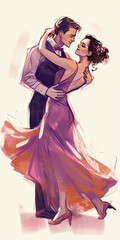 Wall Mural - romantic couple dancing drawing - by generative ai