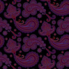 Wall Mural - Dark Paisley Ethnic Floral Hand Drawn Seamless Pattern