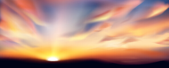 Wall Mural - realistic abstract evening twilight sunset sky with cloud. 3d morning sunrise soft gradient horizont