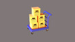 3d trolley with boxes on a gray background