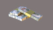 3d stack of money money lies on a gray background