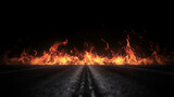 Fototapeta Kosmos - Blazing flames and road on fire over black background. Generative AI.