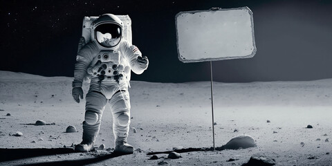 astronaut mit einem weißen schild ki