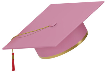 Canvas Print - 3D realistic Graduation university or college pink cap isolated on white background. Graduate college, high school, Academic, or university cap. Hat for degree ceremony. 3D png illustration.
