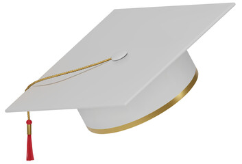 Canvas Print - 3D realistic Graduation university or college white cap isolated on white background. Graduate college, high school, Academic, or university cap. Hat for degree ceremony. 3D png  illustration.