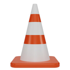 Wall Mural - 3d traffic cones with white and orange stripes isolated on white background. Construction cone icon. Single orange traffic warning cone. Under construction, and maintenance. 3D png illustration.