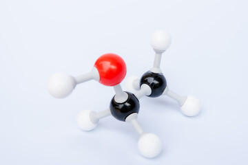 Wall Mural - Ethanol molecular structure isolated on white background. Chemical formula is C2H5OH, Chemistry molecule model for education on white background