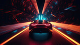 Fototapeta Do przedpokoju - Sports Car Driving at a high speed colorful tunnel 3D illustration style with Generative AI Technology