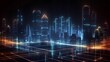 © TensorSpark - Smart city on a dark blue background, featuring intelligent infrastructure and connected buildings. This futuristic cityscape showcases IoT, 5G and AI integration. Generative AI