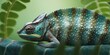 A chameleon seamlessly blending into a geometric-patterned background, showcasing its impressive camouflage abilities, concept of Adaptability, created with Generative AI technology