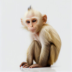 Monkey looking at camera on white