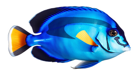 Wall Mural - Blue tang fish in transparent background. Generative AI.