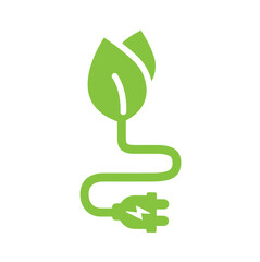 Green plug power icon. Socket and leaf sign. Alternative green power nature energy.