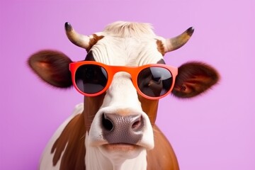 Wall Mural - head character portrait cow funny colourful face sunglasses animal cute. Generative AI.