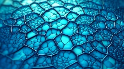 Poster - Oil bubbles with fine structures floating on blue water. Generative ai