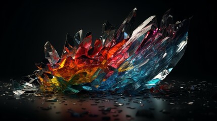 Poster - Abstract colorful broken glass o black background. Generative ai