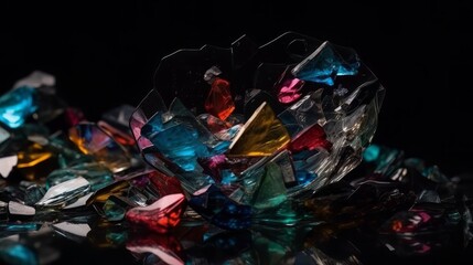 Poster - Abstract colorful broken glass o black background. Generative ai