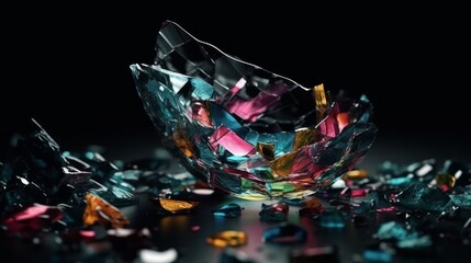 Poster - Abstract colorful broken glass o black background. Generative ai