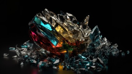 Poster - Abstract colorful broken glass o black background. Generative ai