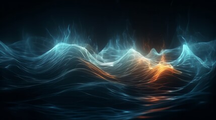 Poster - Abstract wave background with many glowing particles. Musical wave. Digital network background. Generative ai