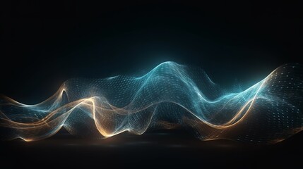 Poster - Abstract wave background with many glowing particles. Musical wave. Digital network background. Generative ai