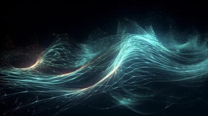 Poster - Abstract wave background with many glowing particles. Musical wave. Digital network background. Generative ai