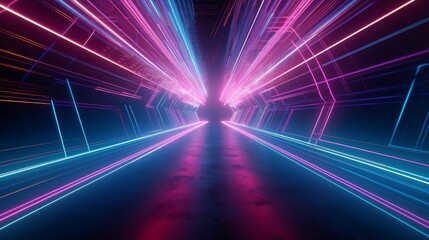Aufkleber - Abstract color neon light footpath direction in perspective in the futuristic city background, Generative AI