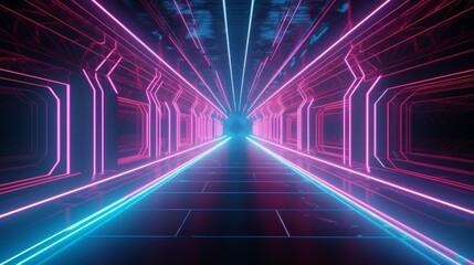 Aufkleber - Abstract color neon light footpath direction in perspective in the futuristic city background, Generative AI